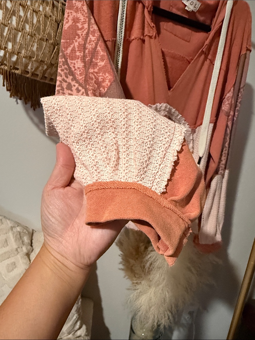 POL Coral & Blush Patchwork Peace Hoodie - Picture 4 of 5